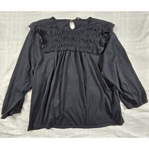 J Crew Womens Long Sleeve Smocked Flutter Sleeved Top Black 2XL